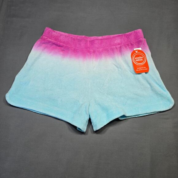 Wonder Nation Blue Pink Shorts NEW Terry Cloth Elastic Waist Girls Size XL 14 16 - Picture 1 of 7